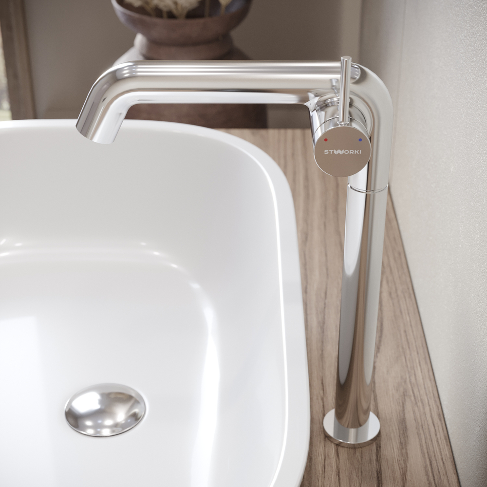 Смеситель для раковины STWORKI Лунд S25025CR + донный клапан SD-001CR хром