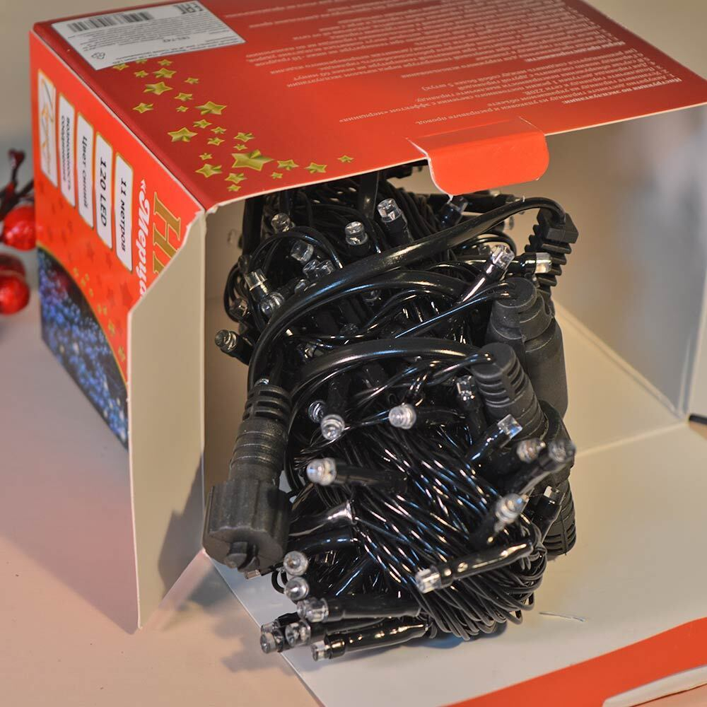 Гирлянда электрическая уличная "Мерцание" 11м, 120 ламп LED, черный провод, 1 режим, синий свет