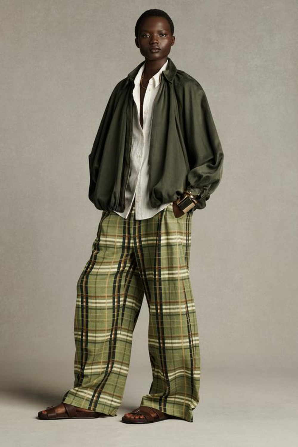 ZARA БРЮКИ В КЛЕТКУ ИЗ СМЕСОВОГО ЛЬНА — ZW COLLECTION, ЗЕЛЕНЫЙ