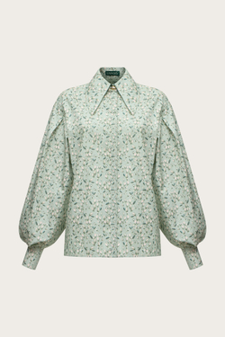 БЛУЗА ИЗ ЗЕЛЕНОГО ХЛОПКА С АВТОРСКИМ ПРИНТРОМ
