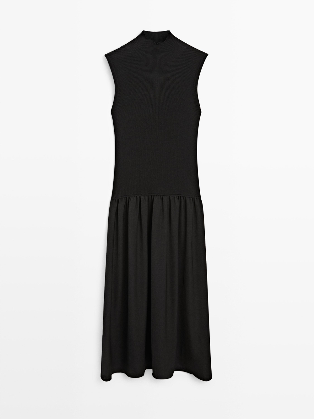 Massimo Dutti Трикотажное платье миди с контрастной деталью, черный