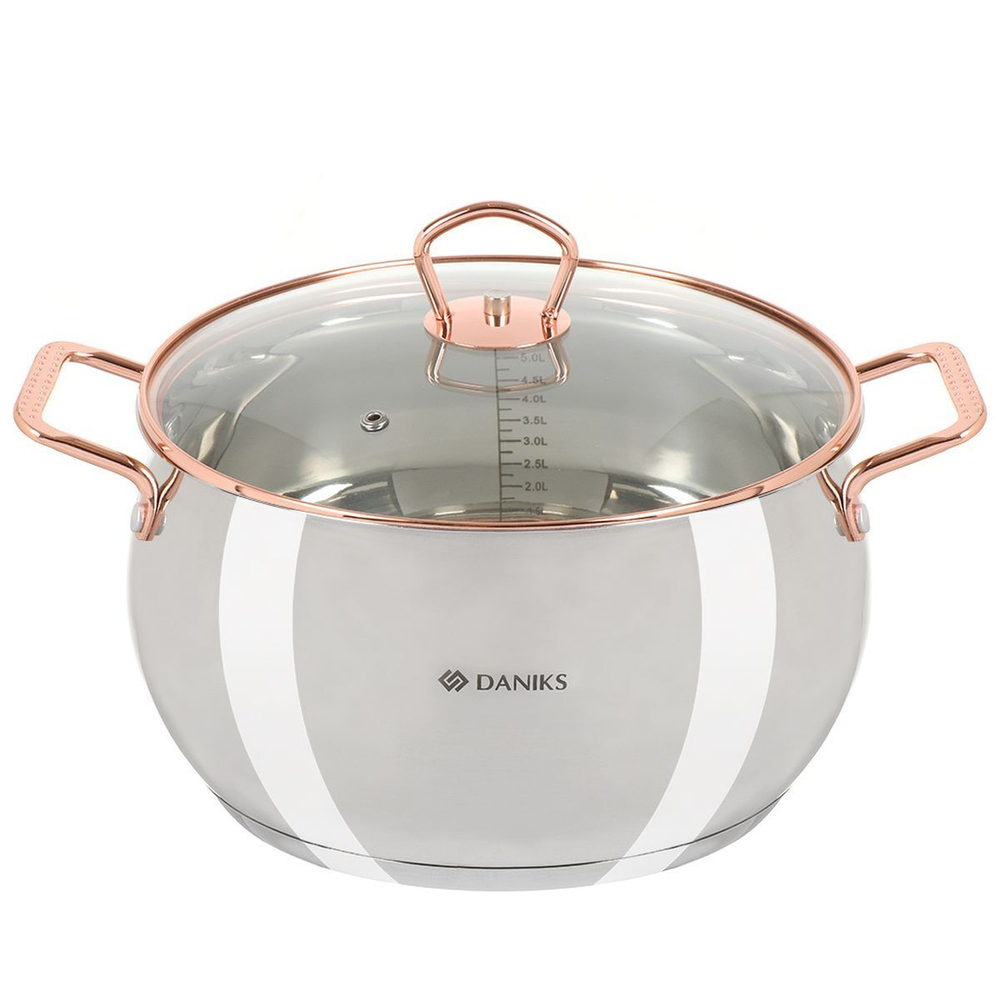 Кастрюля нерж, 5.8 л, крышка стекло, Daniks, Карлин, GS-01332G-24, индукц