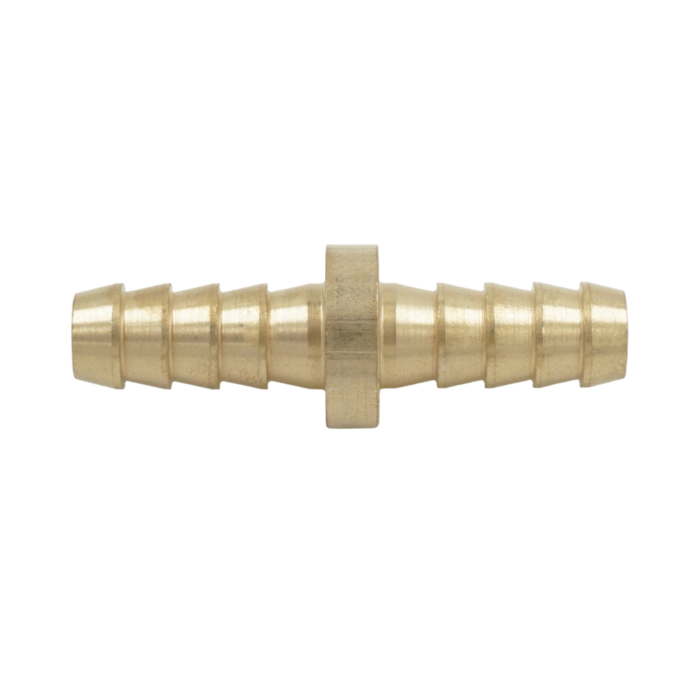 OPT-70808HH Штуцер соединительный латунный елочка-елочка 8 × 8 мм, 2 обжимных оцинкованных стальных хомута