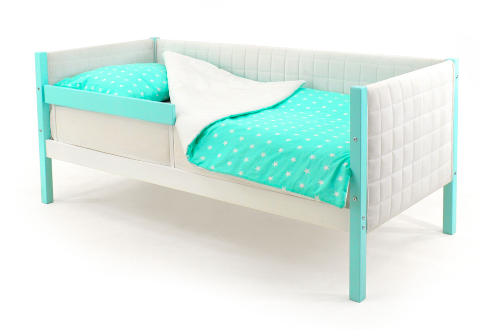 Детская кровать-тахта мягкая с бортиком Бельмарко Svogen мятно-белый