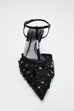 ZARA ТУФЛИ-МЮЛИ НА КАБЛУКЕ С БЛЕСТЯЩИМИ ДЕТАЛЯМИ, ЧЕРНЫЙ