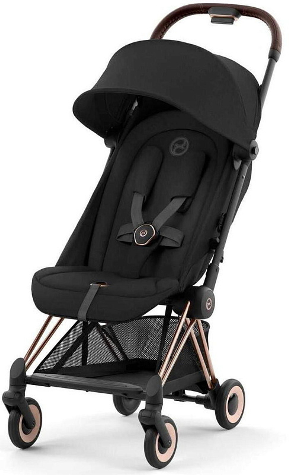 Коляска Cybex Coya Rosegold Frame Cloud G i-Size Fog Grey 2 в 1 Sepia Black с дождевиком и бампером