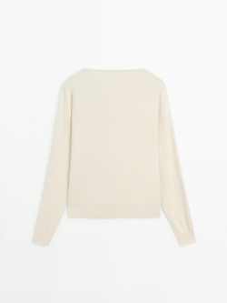 Massimo Dutti Свитер из смесового хлопка с драпированным вырезом, натуральный/кремовый