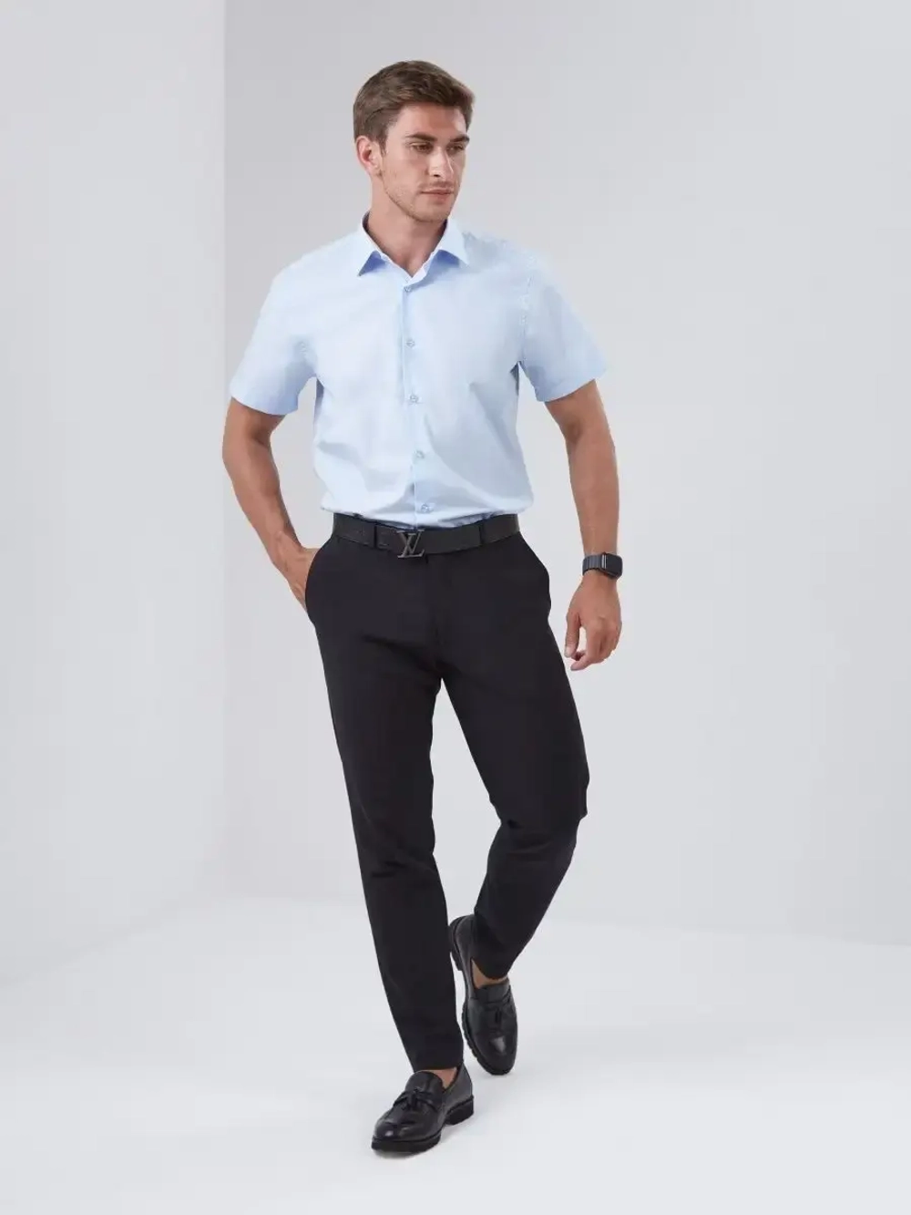 Рубашка приталенная SLIM FIT с коротким рукавом, голубая