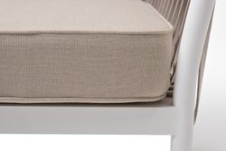 "Касабланка" кресло плетеное из роупа, каркас алюминий белый муар, роуп бежевый 20мм, ткань бежевая 052