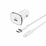 Автомобильный адаптер на USB белый, кабельType-C to Lightning, Borofone BZ12B, 3A, QC3.0, 012351