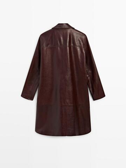 Massimo Dutti Длинное пальто из кожи наппа, бордо