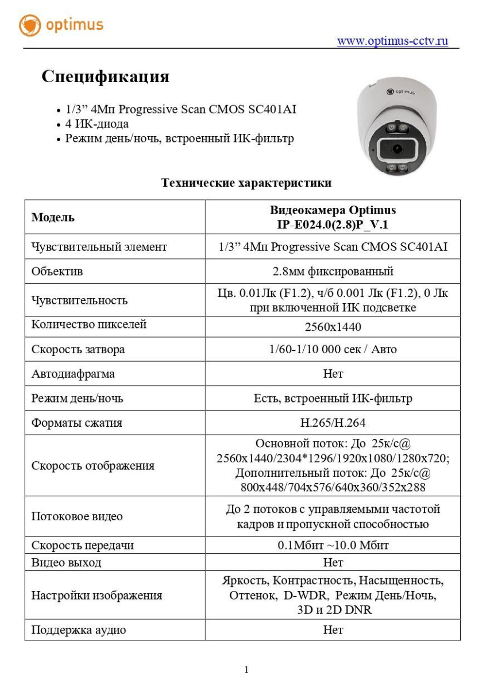 Видеокамера Optimus IP-E024.0(2.8)P_V.1