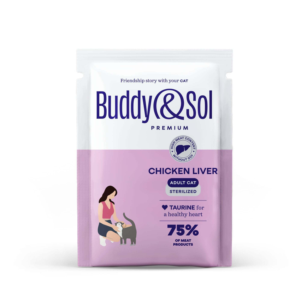 Паучи Buddy&Sol PREMIUM ADULT STERILIZED для стерилизованных кошек куриная печень в соусе 85 г