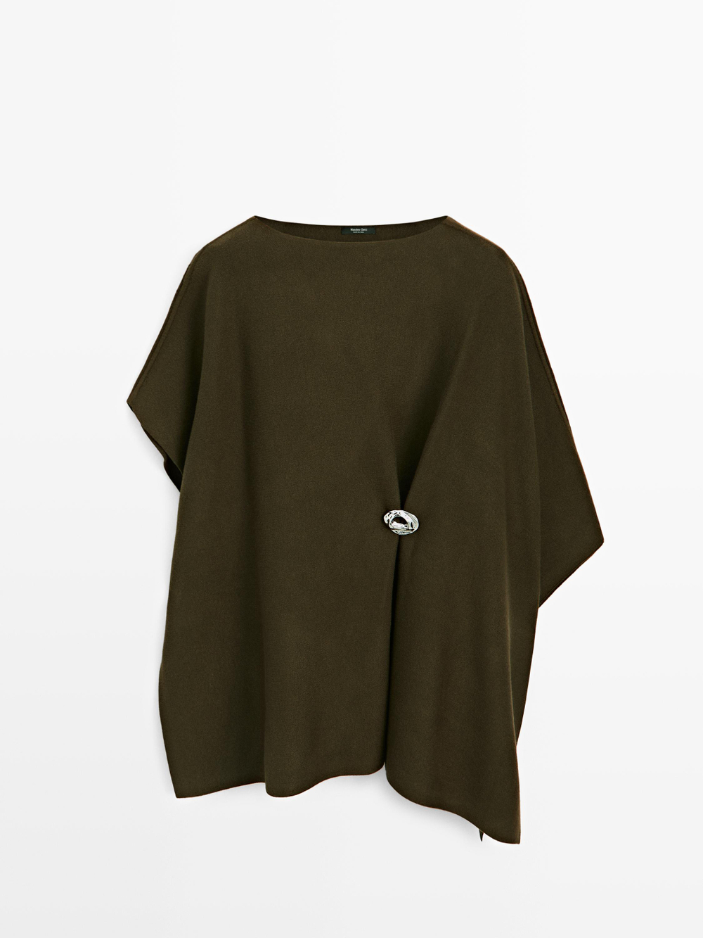 Massimo Dutti Вязаная накидка с брошью, оливковый