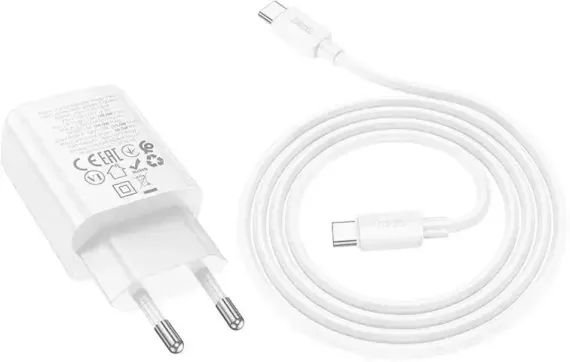 Adapter Сетевое зарядное устройство HOCO N63 White + USB Type-C - USB-C Cable