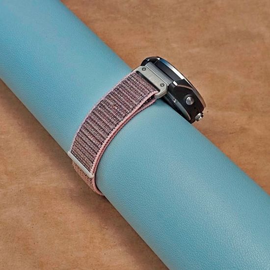 Ремешок QuickFit 20мм нейлоновый для Garmin (42 mm) велкро (Розово-серый / серебристый)