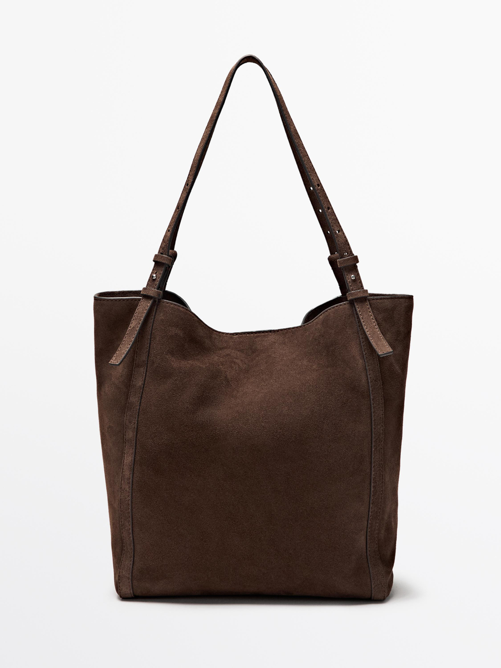 Massimo Dutti Сумка-тоут из натуральной замши, норка