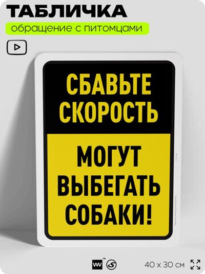Табличка "Сбавьте скорость, могут выбегать собаки" на дверь и забор, для двора, дома, подъезда, 40х30 см, Silver Plane x Айдентика Технолоджи