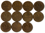 Набор 3 копейки СССР (11 монет) 1970, 81-87, 89,90, 91 л