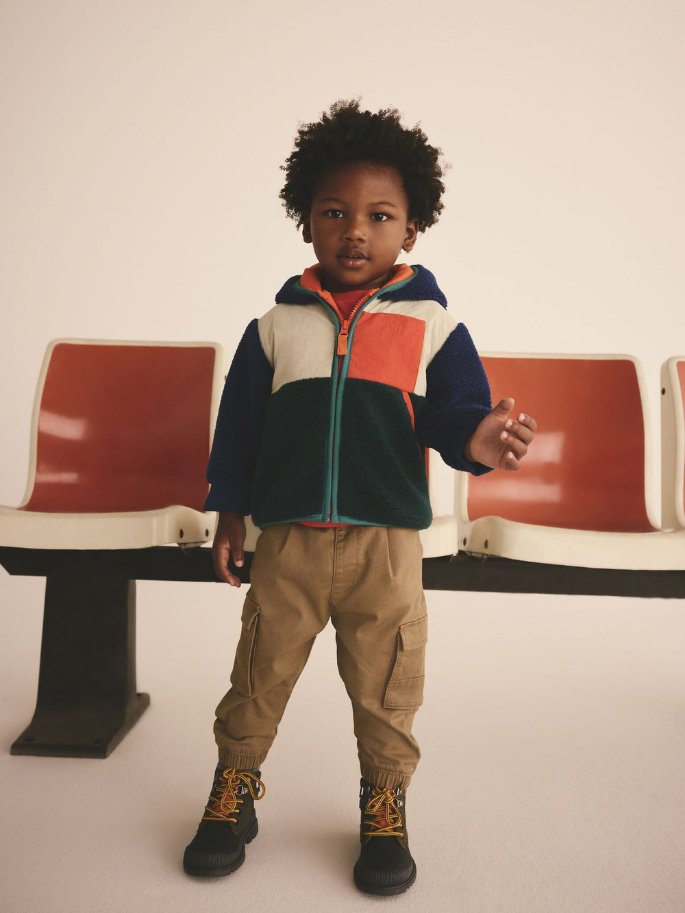 Куртка флисовая с капюшоном для мальчика Next B30-764, Синий, Молочный