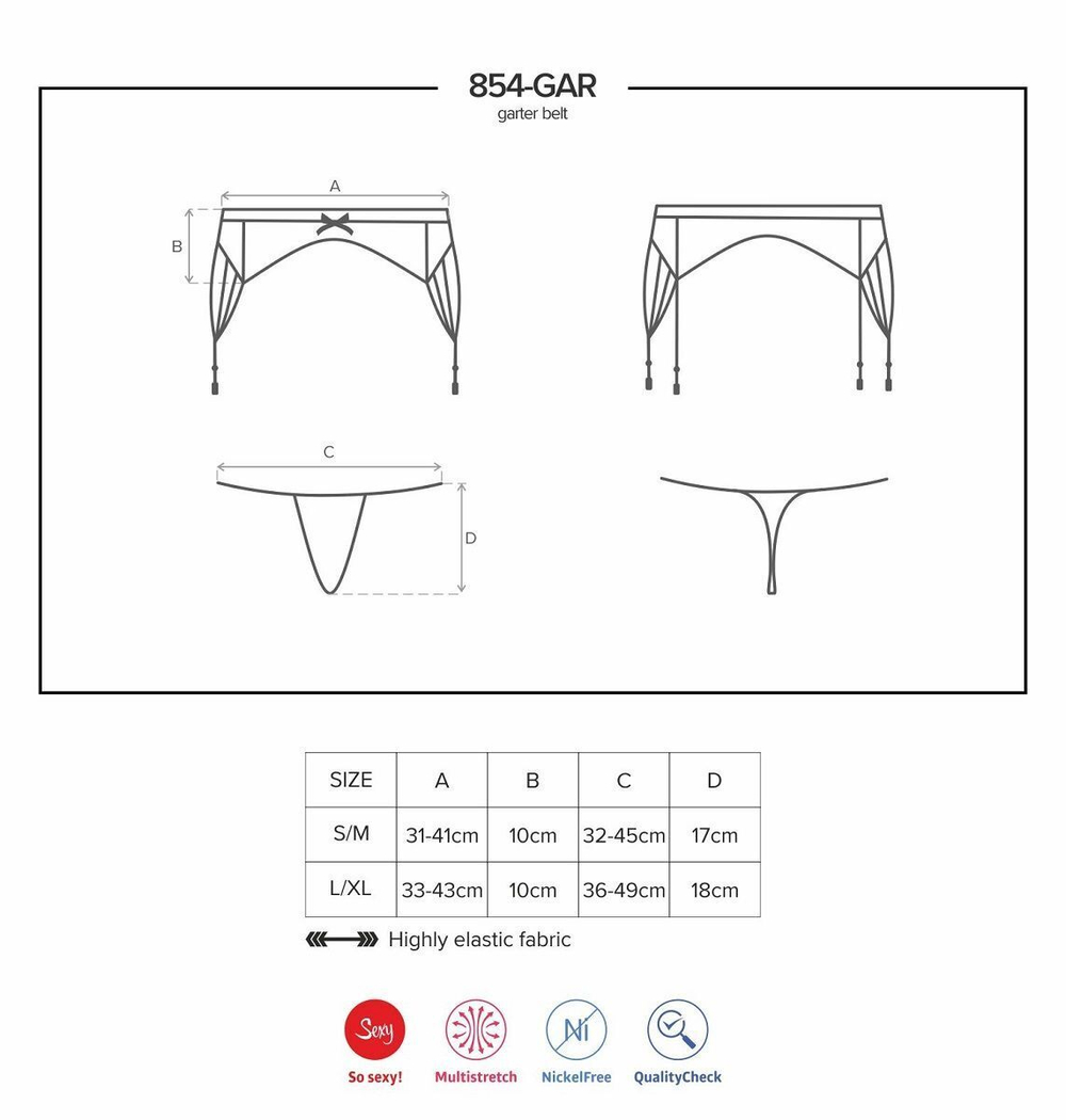 Ажурный пояс для чулок с фигурными пажами (Размер: S-M) (Цвет: черный)