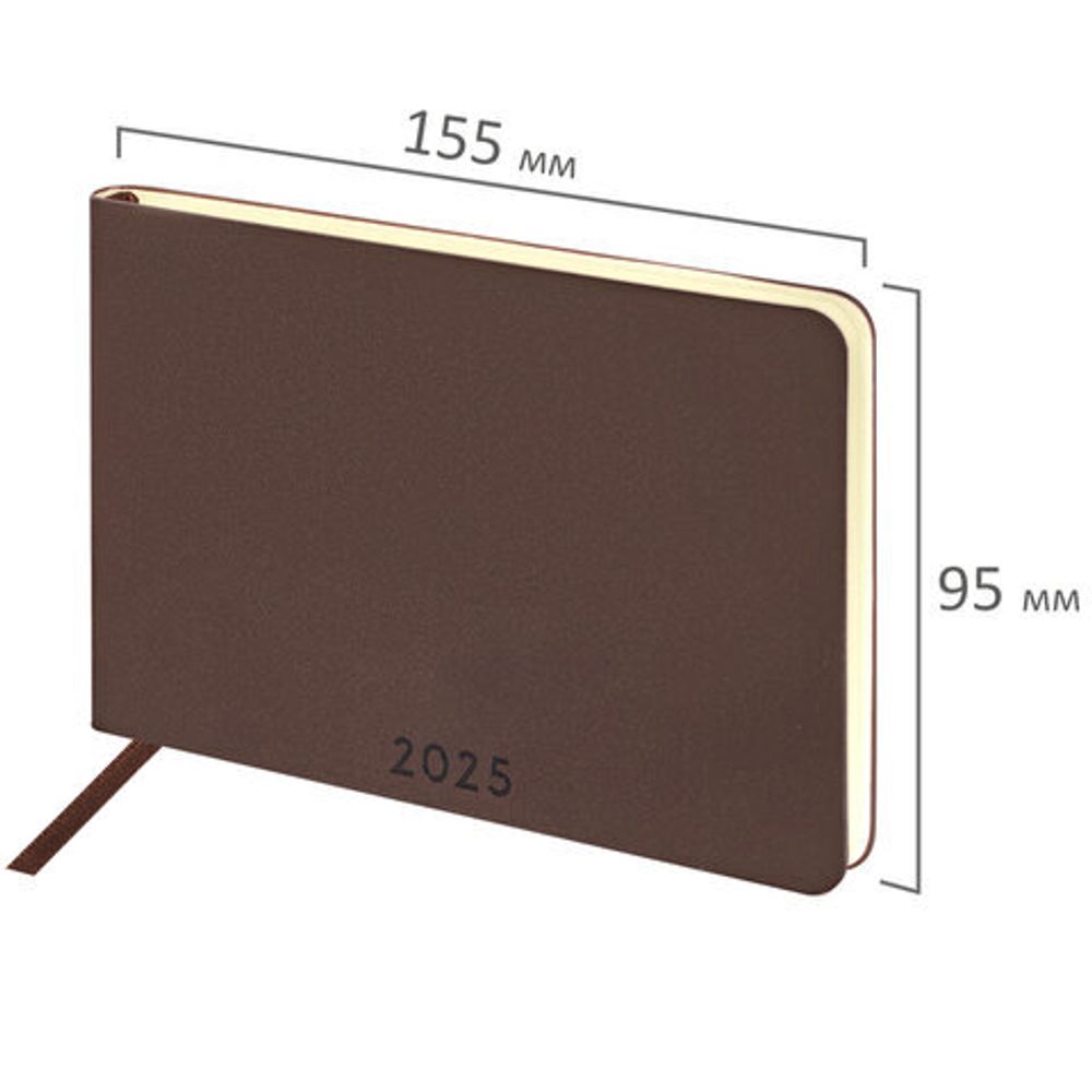 Еженедельник датированный 2025 МАЛЫЙ ФОРМАТ 95х155 мм А6, BRAUBERG "Unique", темно-коричневый, 115997