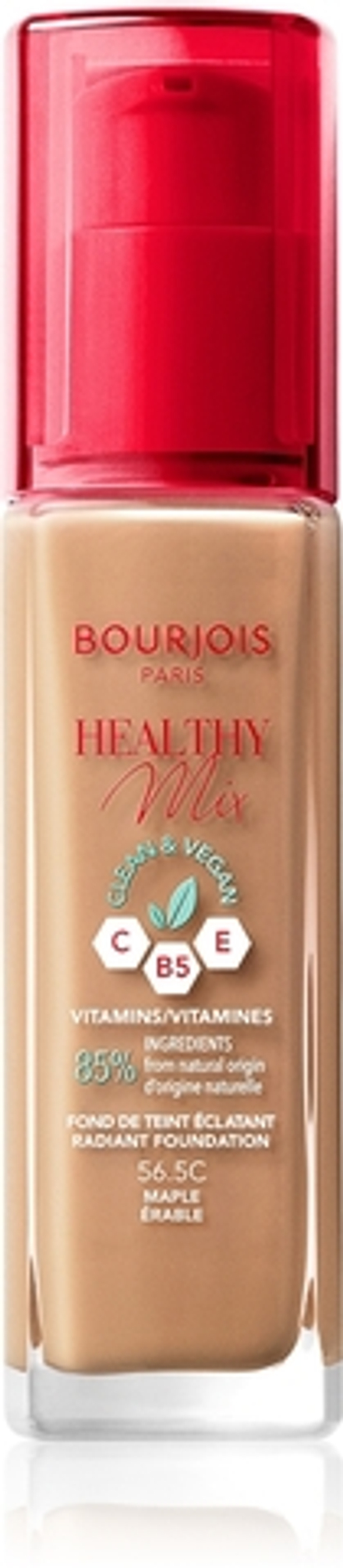 Bourjois Healthy Mix - Розовый осветляющий увлажняющий тональный крем на 24 часа оттенок 56.5C Maple, 30 ml