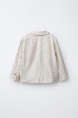 ZARA ЛЬНЯНОЙ ПИДЖАК В ПОЛОСКУ, СВЕТЛО-БЕЖЕВЫЙ