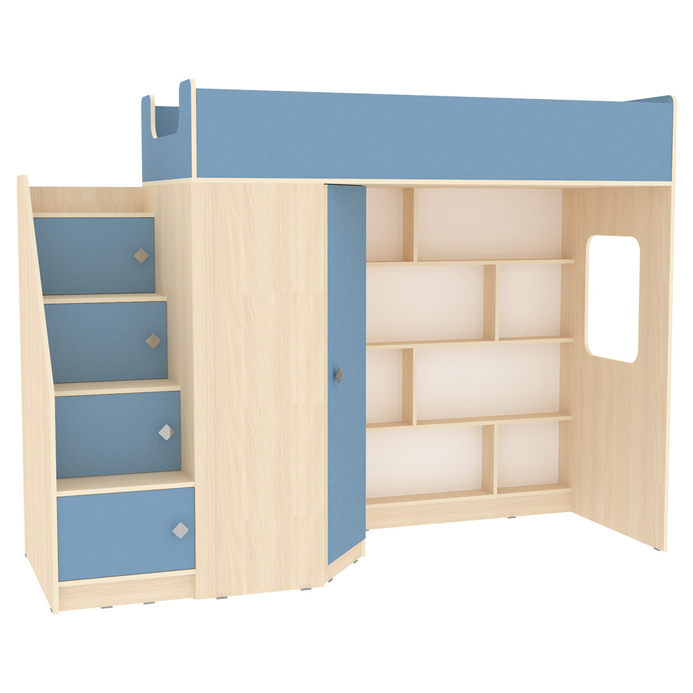 Кровать-чердак КарИВи Л-В602.3 80х190  Дуб Молочный Светло-синий, голубой