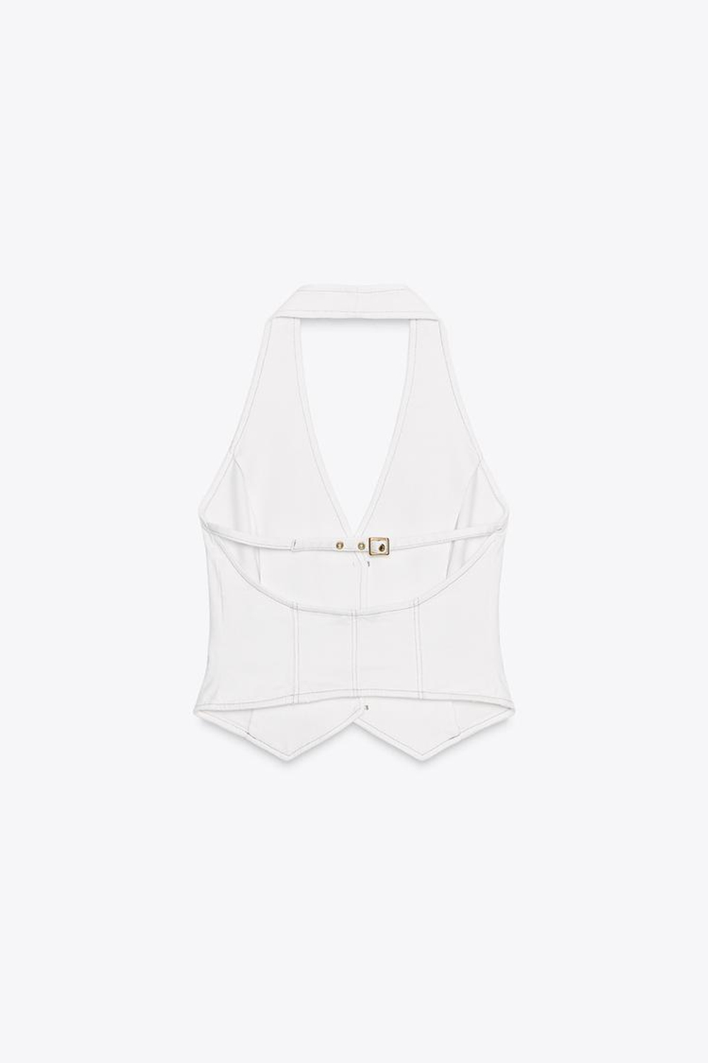 ZARA КОРОТКИЙ ДЖИНСОВЫЙ ТОП Z1975 С ГОРЛОВИНОЙ ХАЛТЕР, БЕЛЫЙ