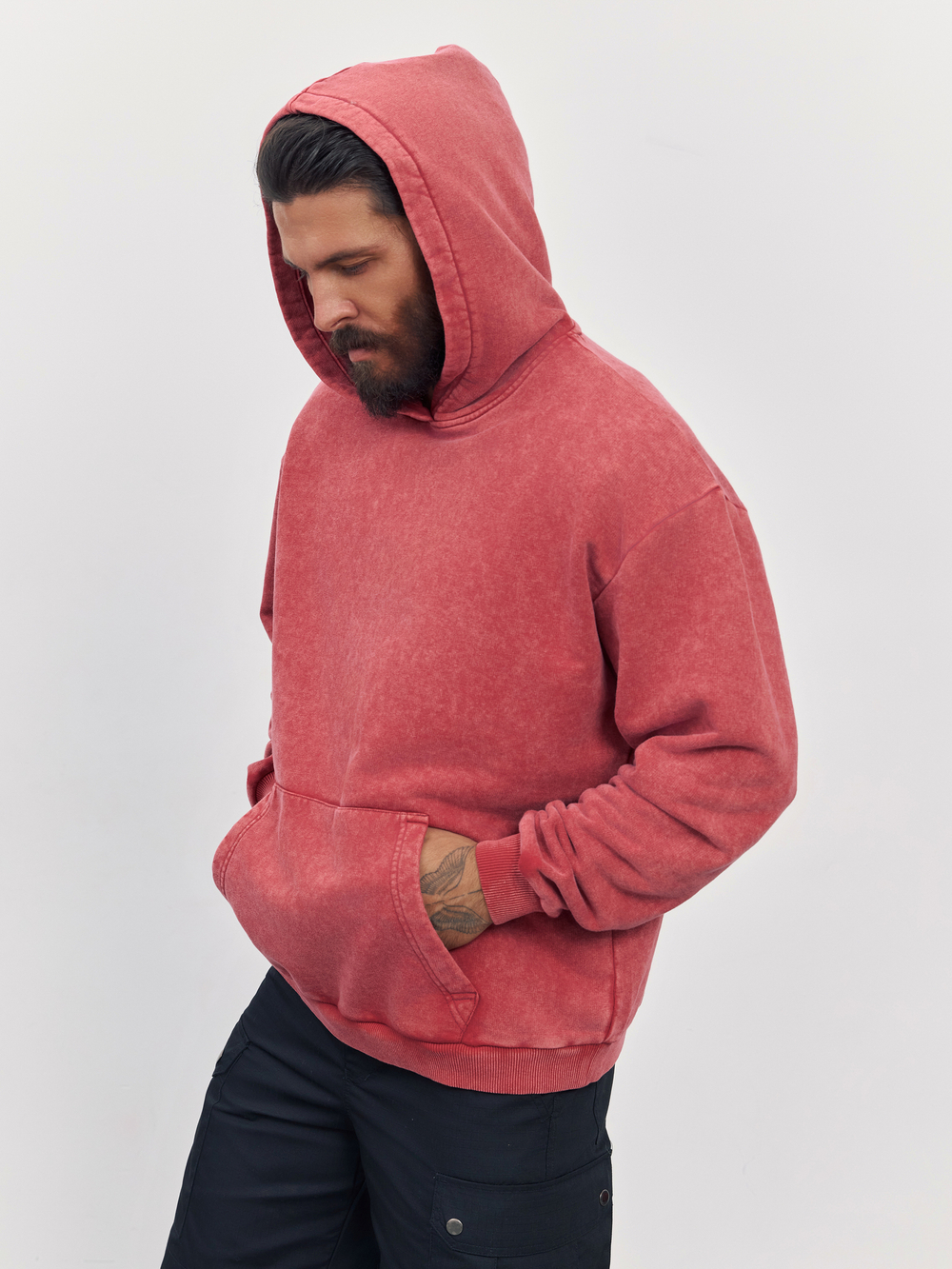 Худи garment dyed (бордовый)