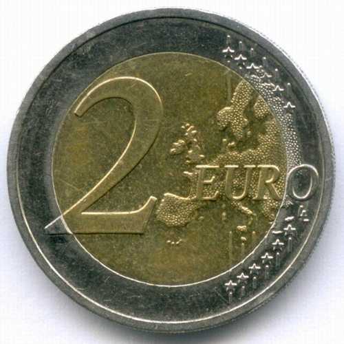 2 евро 2012 год (G). Германия. 10 лет наличному евро. Биметалл XF