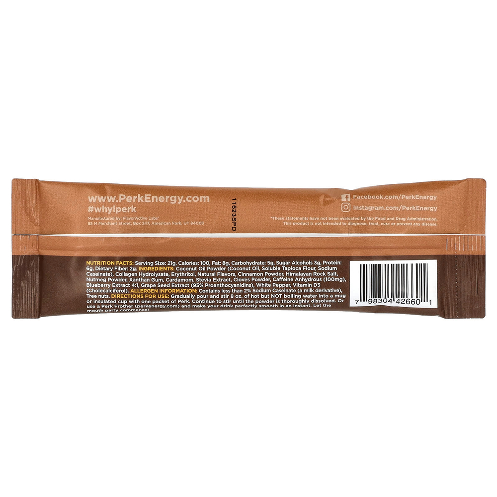 Perk Energy, Полностью натуральные немолочные продукты, чай латте, 10 пакетиков по 21 г