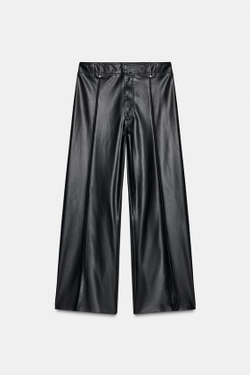 ZARA БРЮКИ ПРЯМОГО КРОЯ WIDE LEG ИЗ ИСКУССТВЕННОЙ КОЖИ ZW COLLECTION, ЧЕРНЫЙ