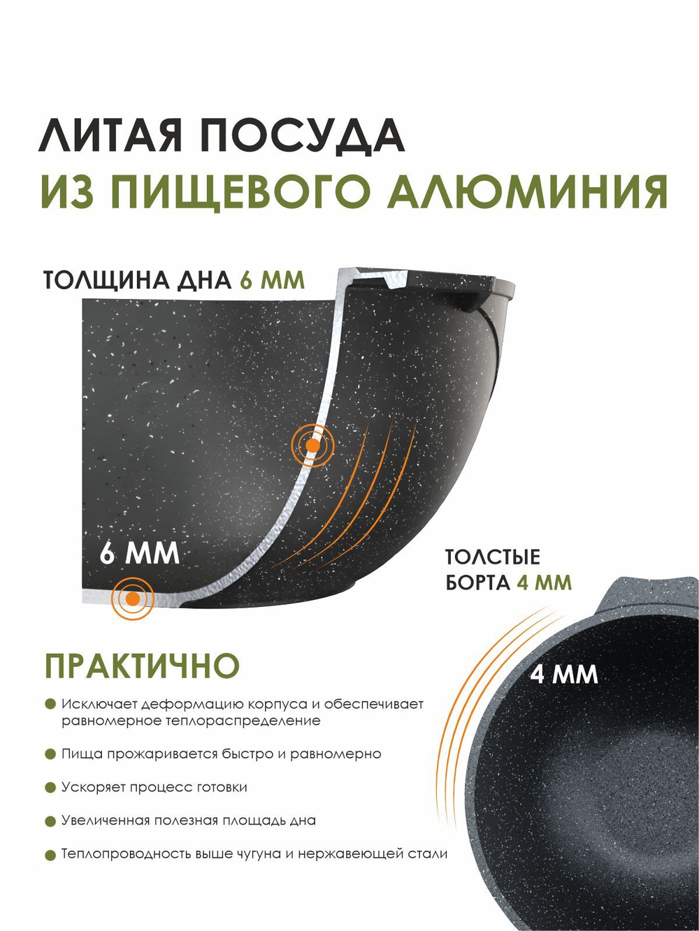 Казан для плова "Мечта" Гранит с крышкой от 4 л до 10 л