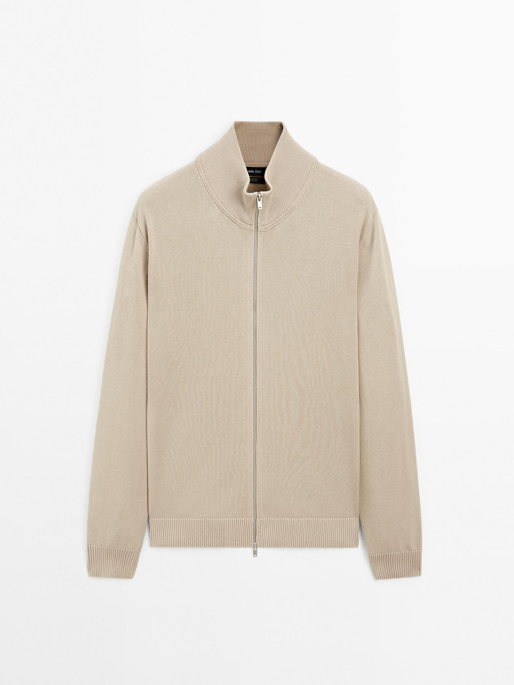 Massimo Dutti Кардиган из 100% хлопка с застежкой-молнией, светло-бежевый