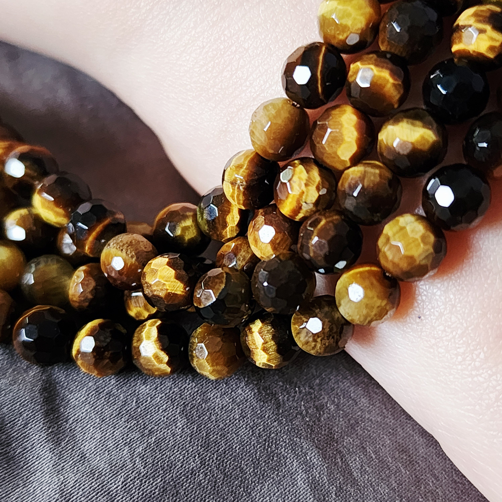 Тигровый глаз, шар, мелкая огранка, 6мм, цена за нить 9.5см (1/4)