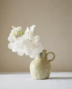 ZARA HOME МАЛЕНЬКАЯ КЕРАМИЧЕСКАЯ ВАЗА-КУВШИН, ЭКРЮ/СИНИЙ