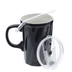 GAEM Кружка с крышкой и трубочкой, 380 мл, L12 W8,5 H16 см, 4в.