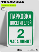 Табличка для парковки "Парковка посетителей, 2 часа лимит", для дома, офиса, организаций, 40х30 см, Silver Plane x Айдентика Технолоджи