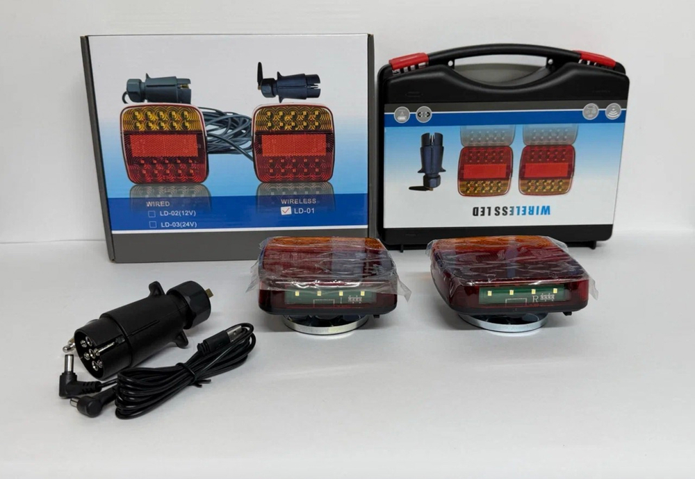 Беспроводные Светодиодные задние фонари на магнитах для прицепа, с подсветкой номера, 12-24V, влагозащитные, LD-01 Bluetooth (2 шт. / комплект) -