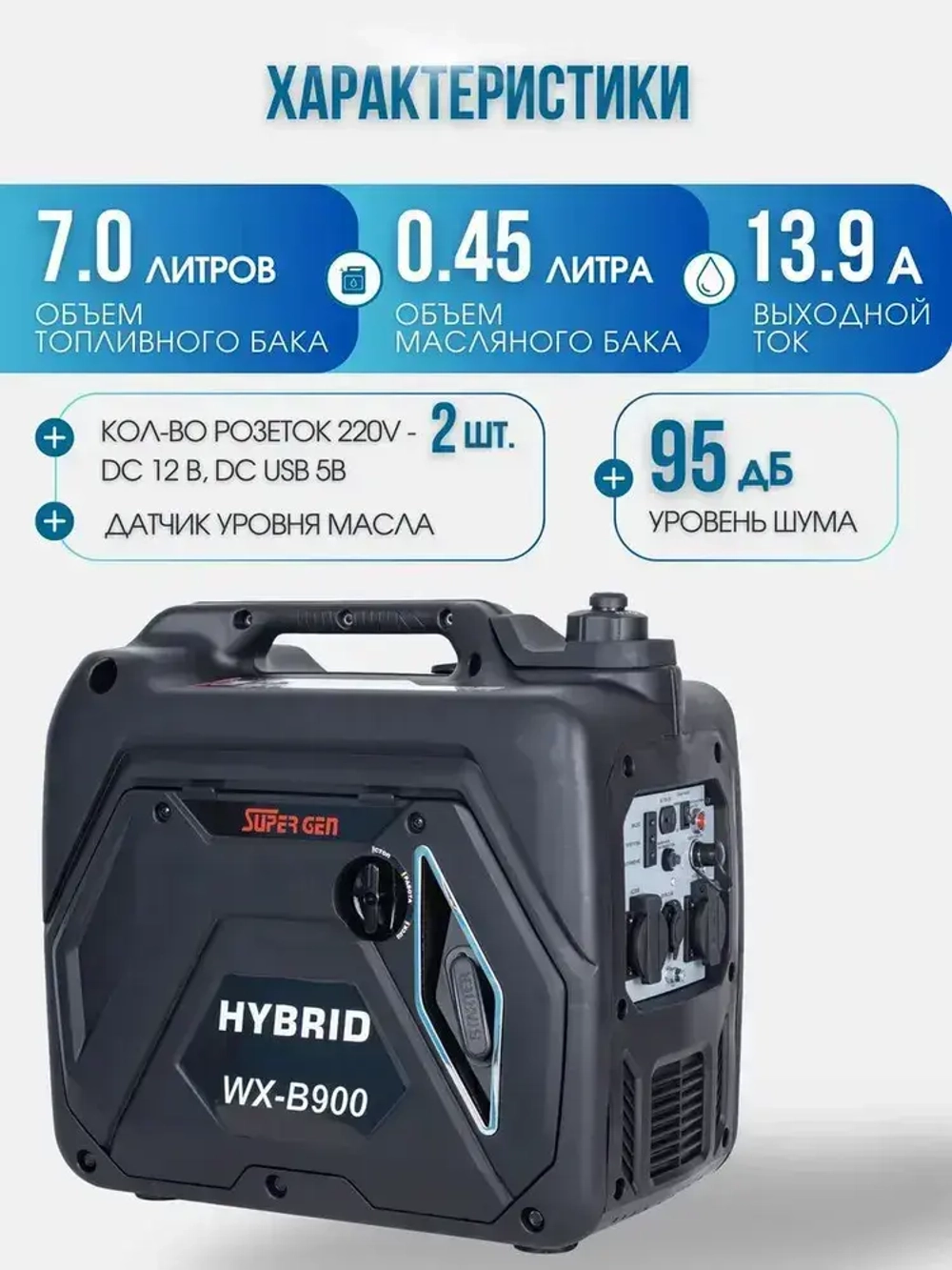 Инверторный электрогенератор бензиновый SUPER GEN WX-B900, 4кВт