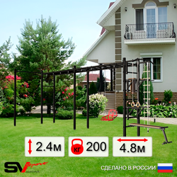 Уличная шведская стенка Sv Sport рукоход х 2 с комплектом турник прямой У54422 (Турник/Брусья/Стойка/Скамья/Со спинкой/Канат/кольца/лестница)