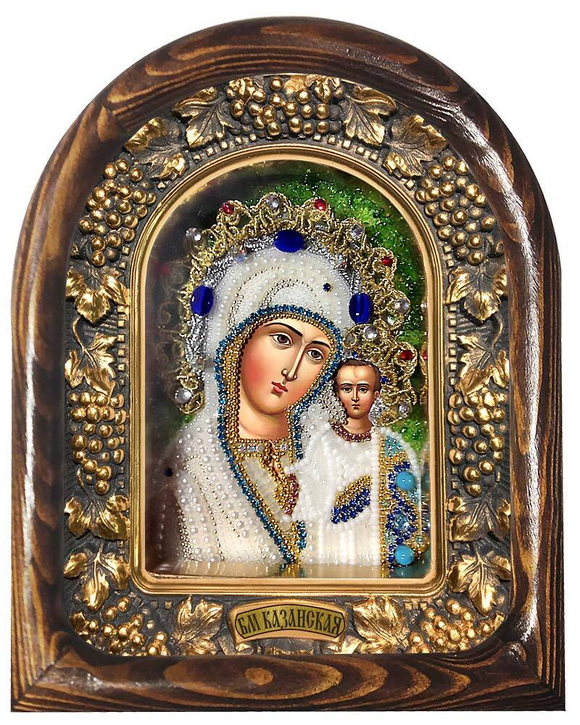 Божия Матерь Казанская (бисер, жемчуг, бирюза, лазурит)