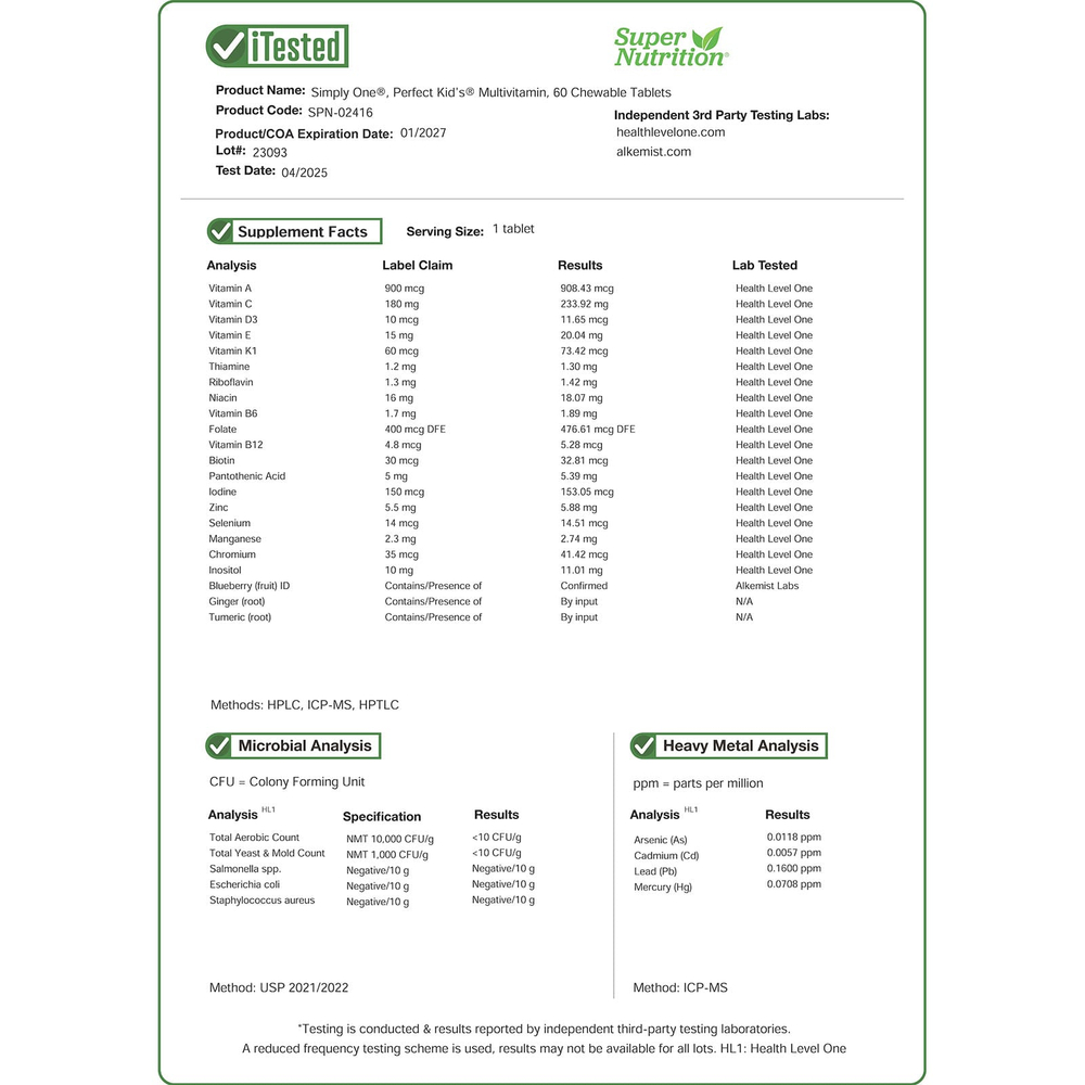 Super Nutrition, Simply One®, Perfect Kid's®, мультивитамины для детей, с витамином B12, голубикой, специями, витамином A и фолатом, 60 жевательных таблеток