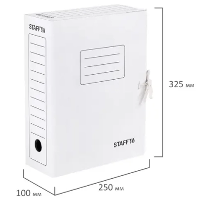 Папка архивная с завязками А4 (325х250 мм), 100 мм, до 900 листов, микрогофрокартон, БЕЛАЯ