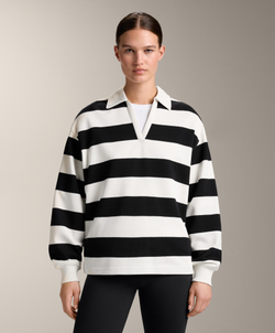 Oysho Поло в полоску из пике с хлопком, черный