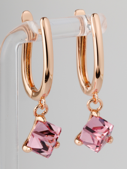 Серьги-подвески Миражи с розовым кубиком Swarovski