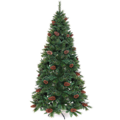 Елка светодиодная «Лесная метель» 240 см, ПВХ+леска (шишки и напыление) 1511 веток, 310 ламп LED,Теплый белый