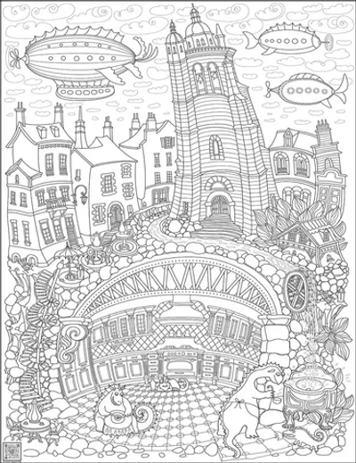 Цифровое панно ID Wall Раскраска "Дирижабли над сказочным городом"